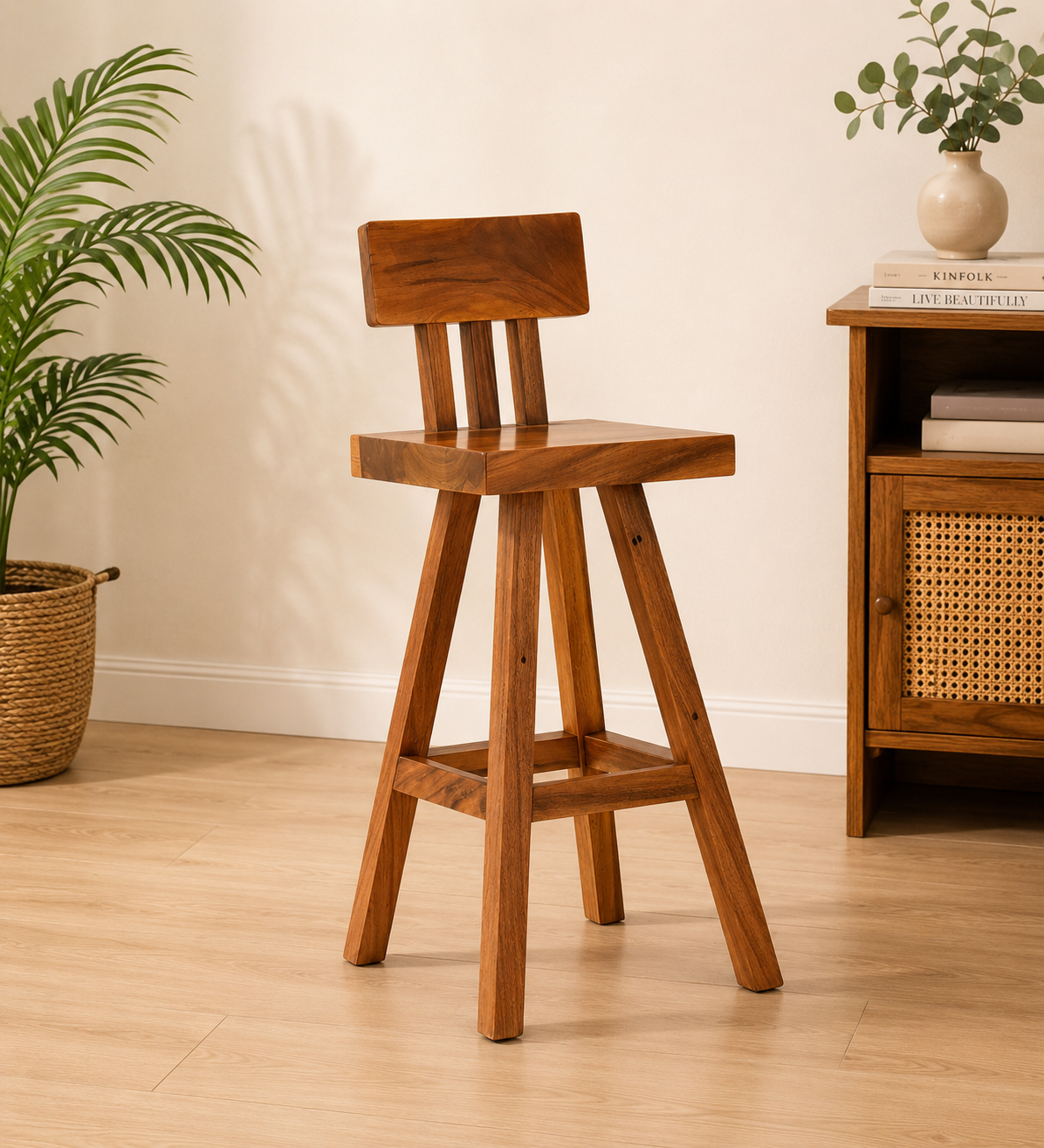 Elara Solid Wood Bar Stool in Walnut Finish