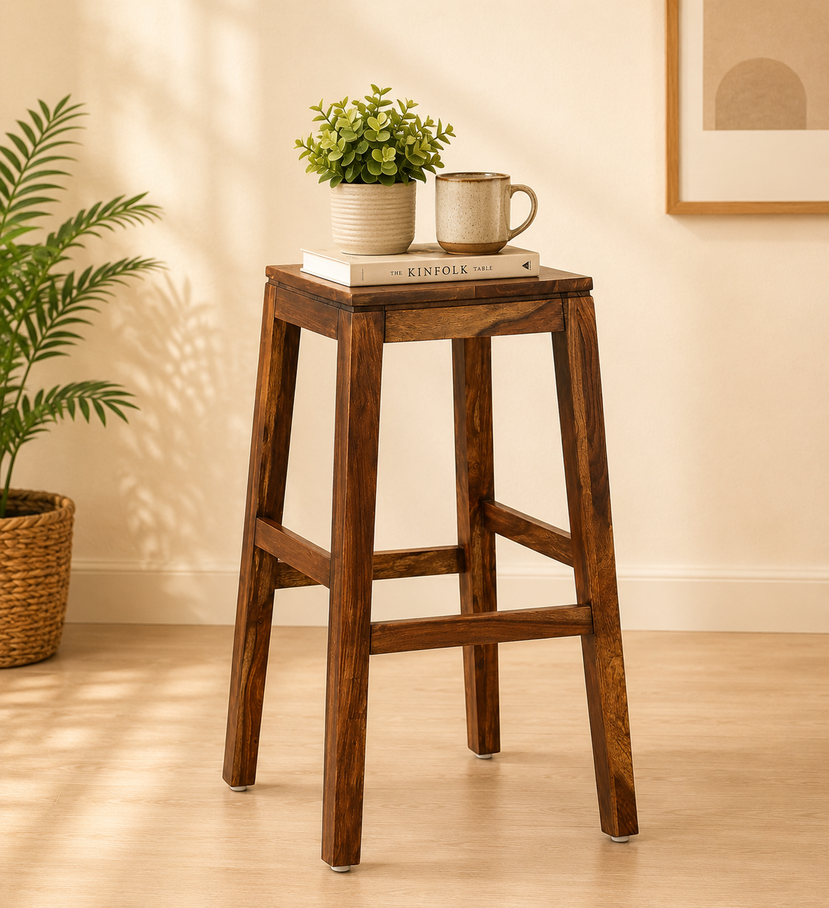 Tavian Premium Wooden Bar Stool with Ergonomic Back Support